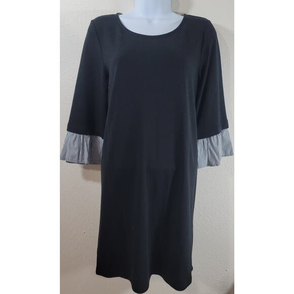 Pleione Black 3/4 Ruffled Sleeves A Line Mini Dress Small Lightweight Soft Flowy - Picture 5 of 6
